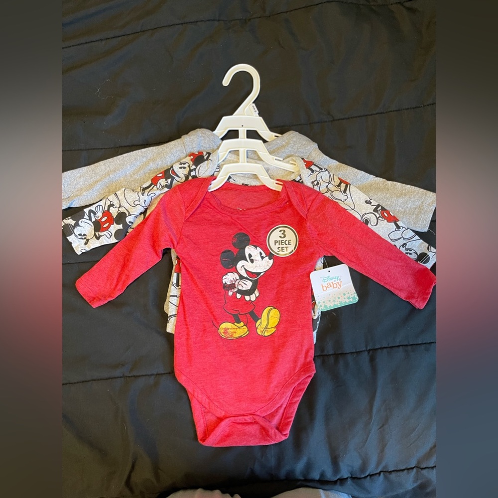NWT Disney Baby 6-9 months long sleeve bodysuit 3 piece set
